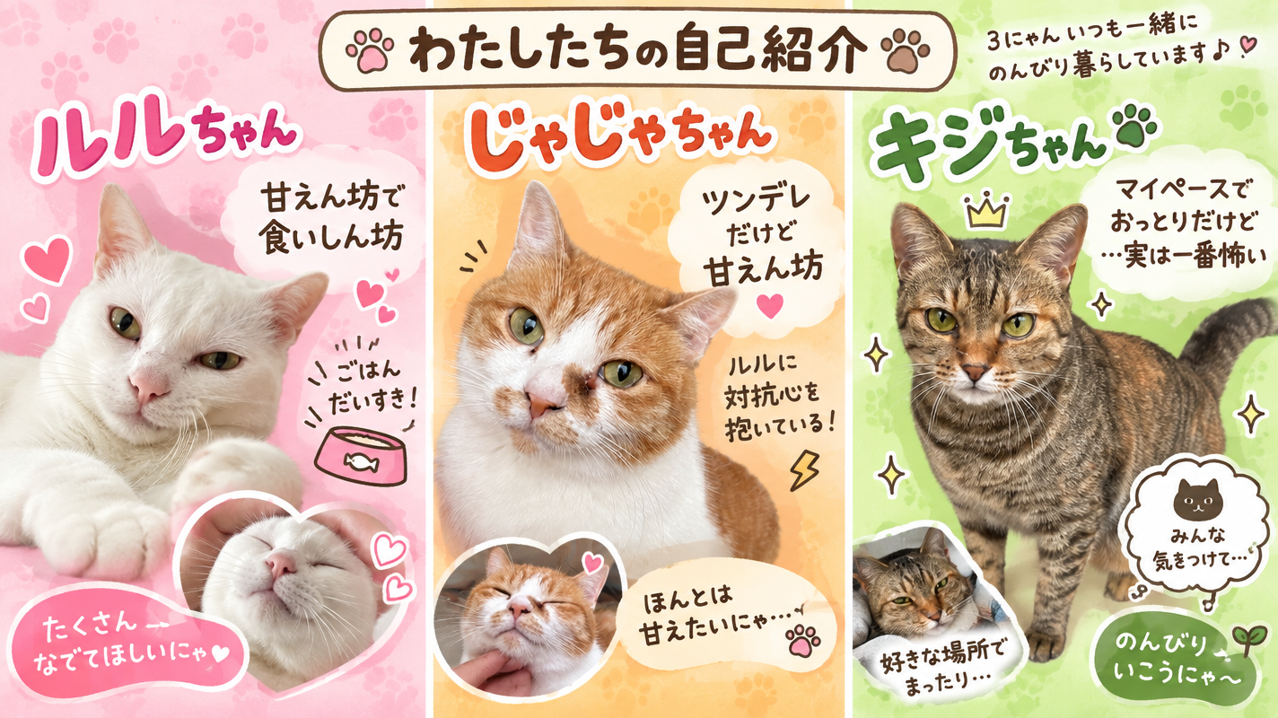 【自己紹介】わが家の3にゃん、ルル・じゃじゃ・キジをご紹介します🐾