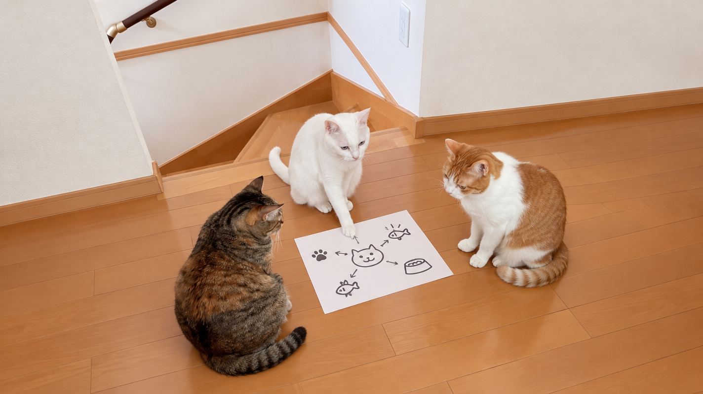 AIで猫写真を編集してみた｜3にゃんの作戦会議ビフォー・アフター
